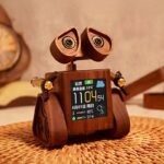 WiFi Weather Clock Robot - Black Walnut Wood Smart Desk Clock with Real-Time Weather & Temperature Display