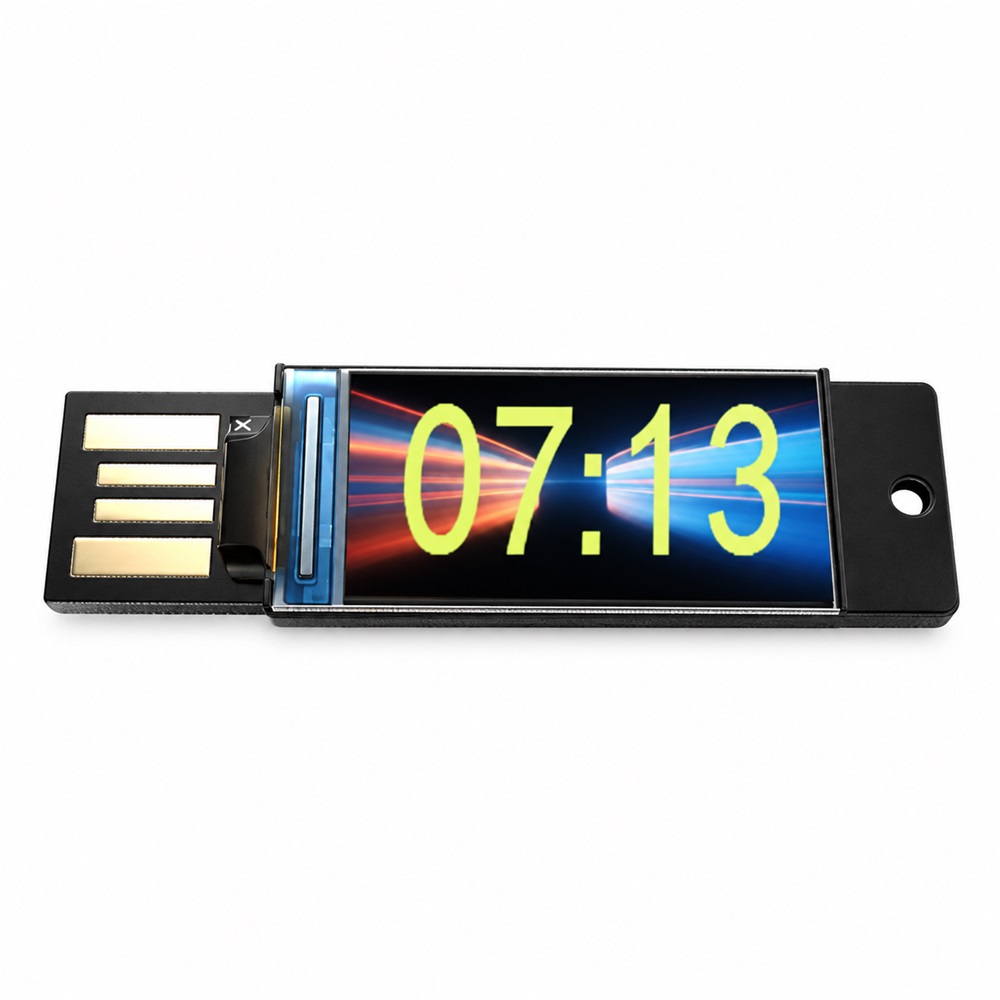 0.96-Inch USB Mini Color Display for Windows - Assembled — USB mini color display showing a digital clock on a white background
