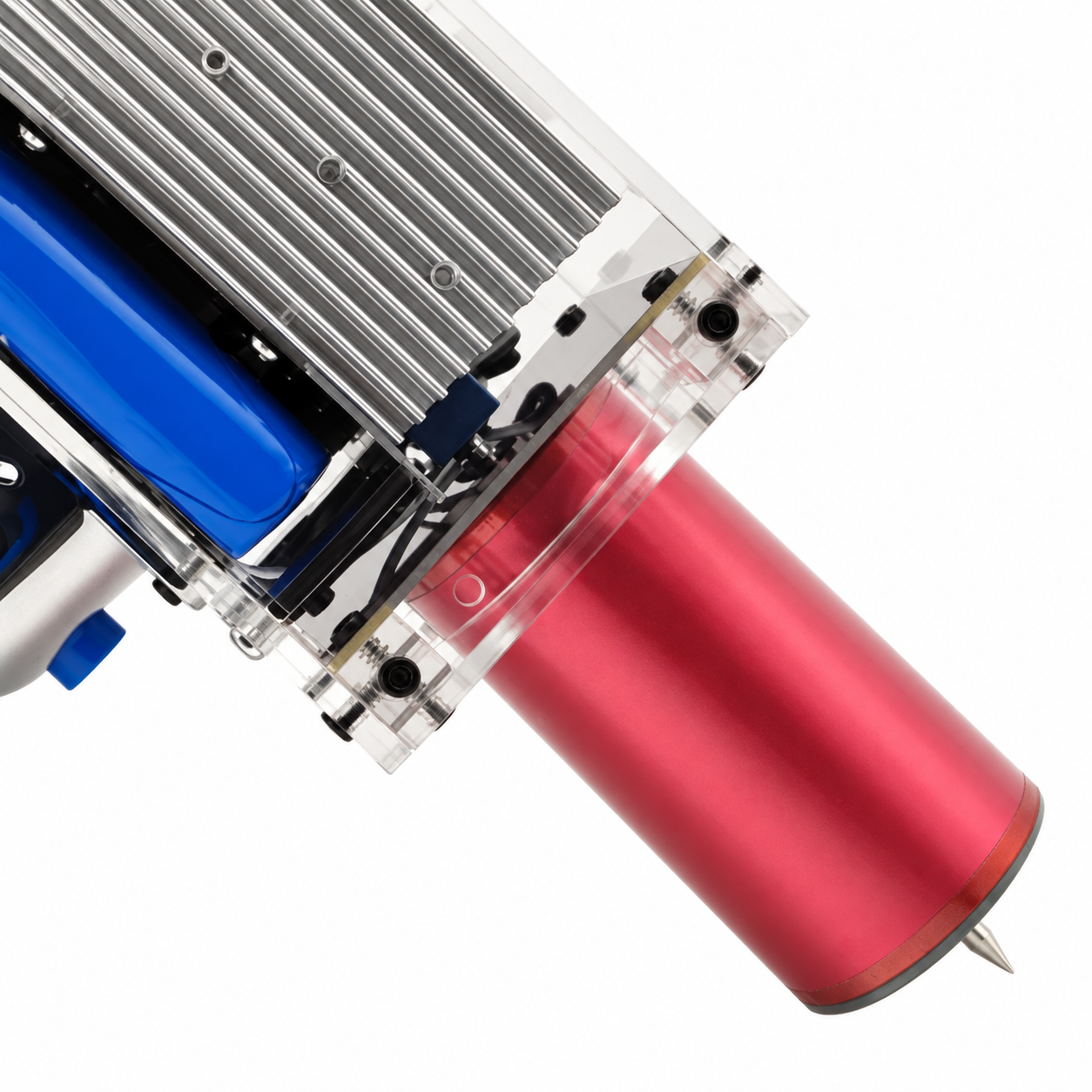 Handheld Tesla Coil V3.0 Plus - 2600mAh — Close-up of the red coil and transparent mounting frame.